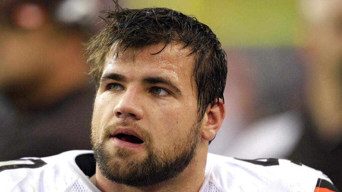 In this Dec. 18, 2011, photo, Cleveland Browns running back Peyton Hillis watches from the sideline during an NFL game against the Arizona Cardinals.