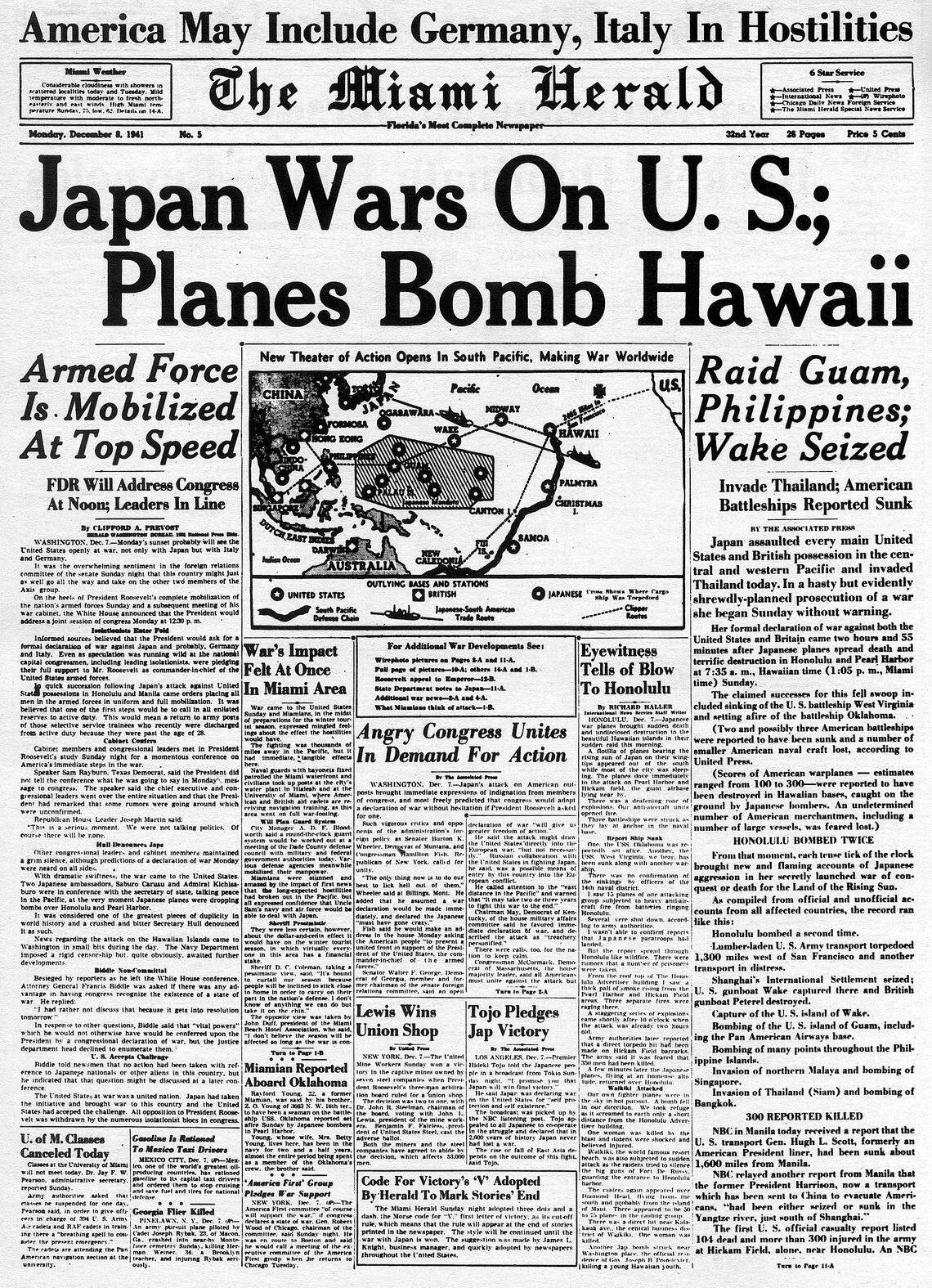 December 1941, bombing of Pearl Harbor.