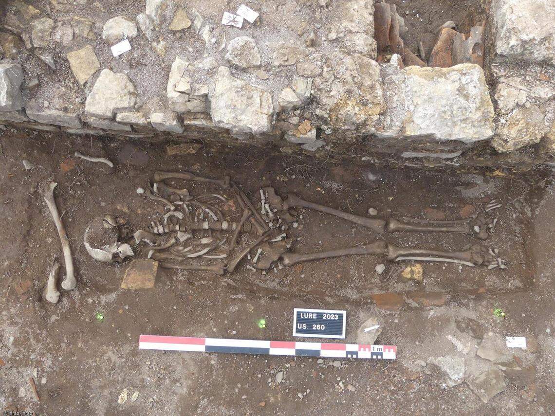 A medieval burial near one of the villa’s walls.