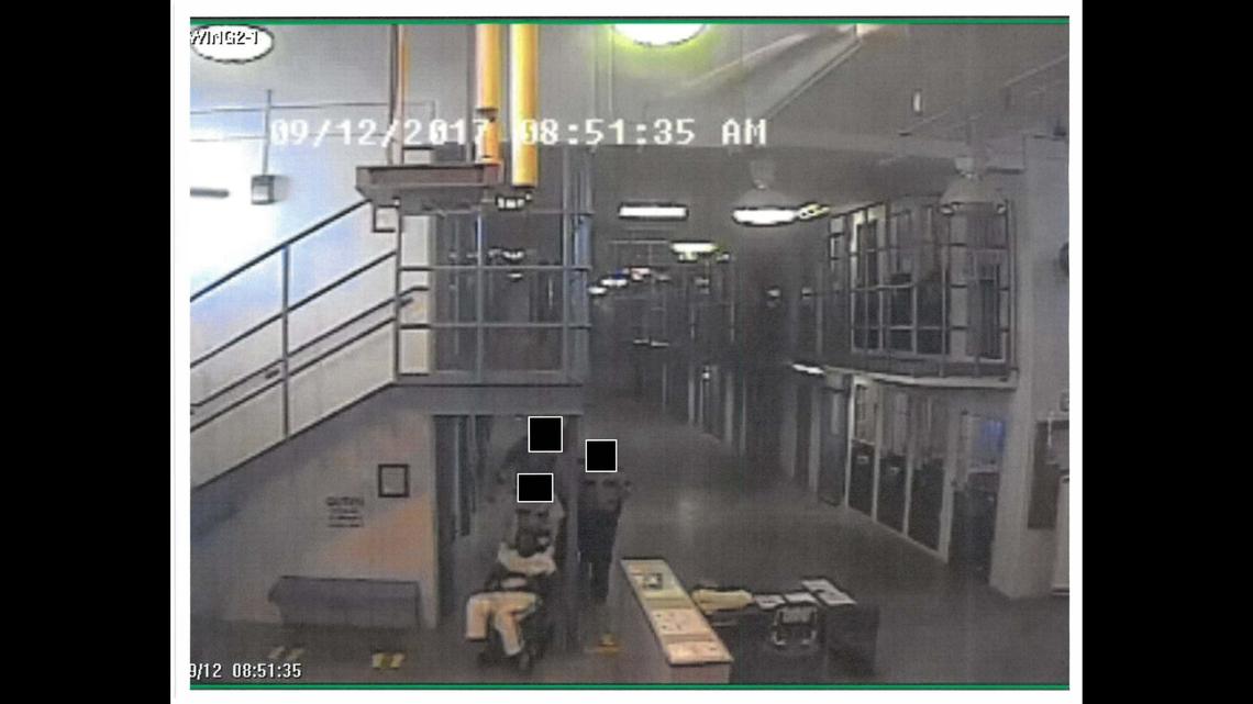 Security footage shows corrections officers moving Craig Ridley in a wheelchair on Sept. 12, 2017 — four days after he suffered a broken neck.