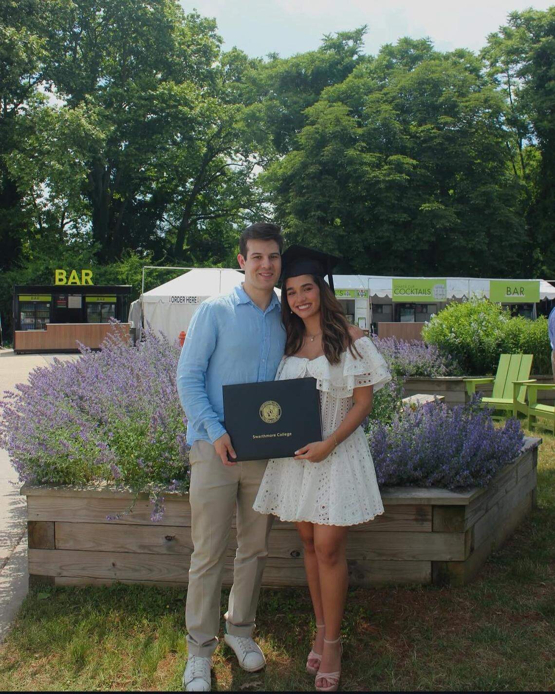 Graduation day for Alexia Couyutas Duarte from Swarthmore College in May 2024. Her partner Jared Groff (left) graduated from the school in 2022. The couple were together on a plane with members of Groff’s family when it crashed in New York on April 12, 2025.
