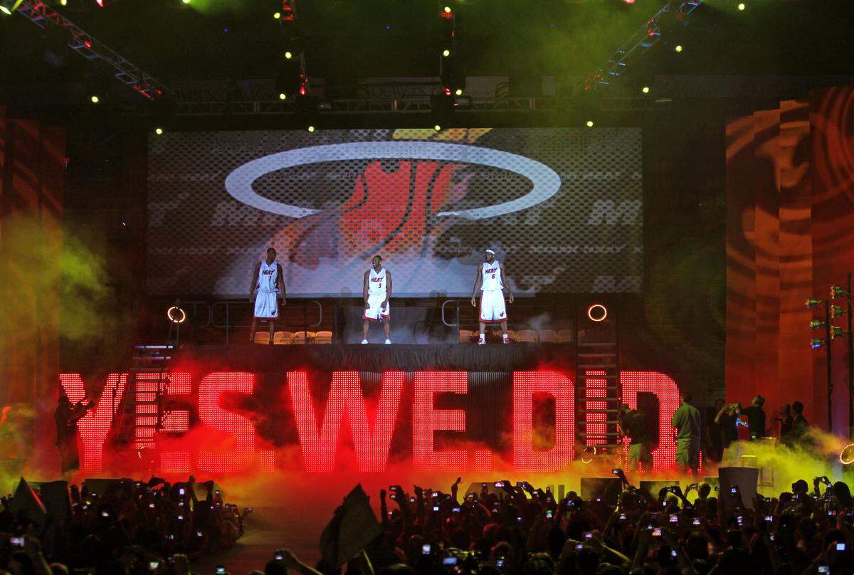 The Miami Heat hosts the HEAT Summer of 2010 Welcome Event to celebrate Dwyane Wade’s return to the team, and to introduce its newest acquisitions, Chris Bosh and LeBron James, to the South Florida community at AmericanAirlines Arena on Friday, July 9, 2010.