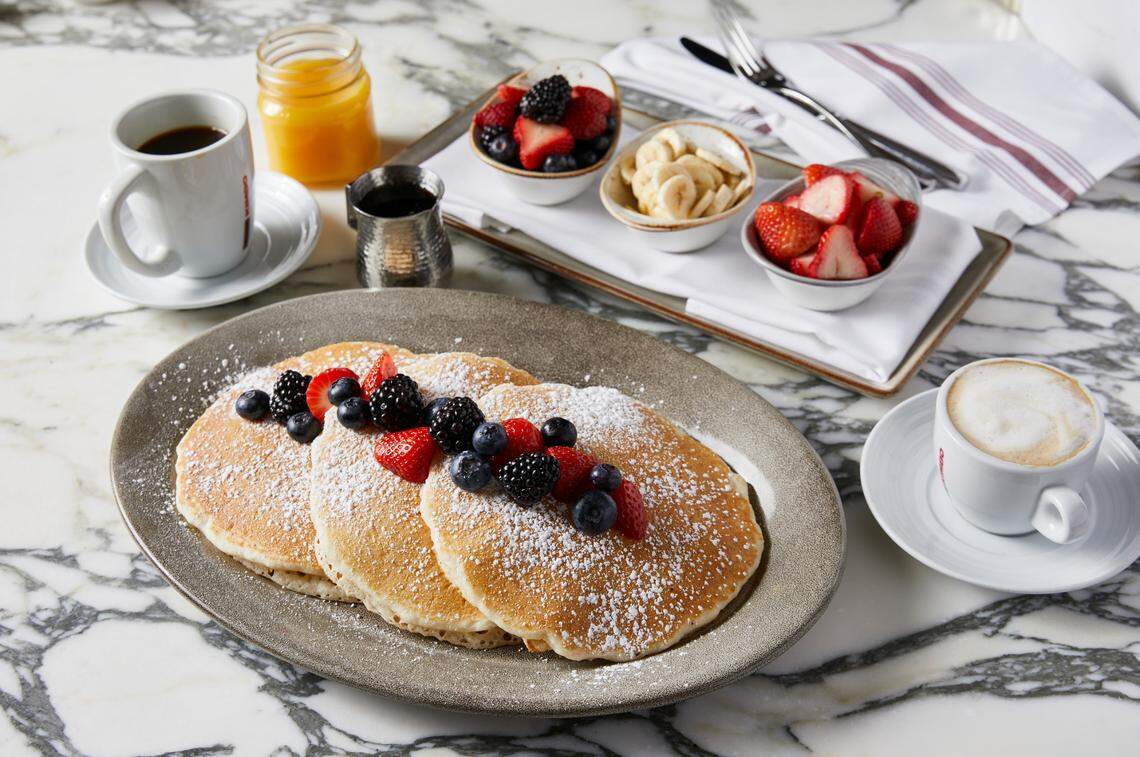 Pancakes at Café Americano, which now has a location at Collins Avenue in addition to its Ocean Drive spot.
