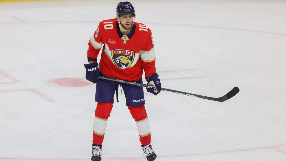 Florida Panthers left wing A.J. Greer (10) looks on against the Nashville Predators during the third period of an NHL preseason game at Amerant Bank Arena in Sunrise, Florida, on Sunday, September 22, 2024.