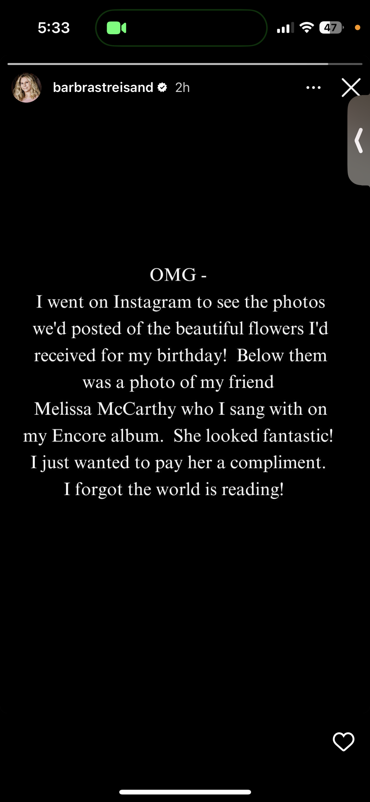 Melissa McCarthy is grabbing the mic after Barbra Streisand spoke out about the comment she left under actress Melissa McCarthy’s Instagram photo.