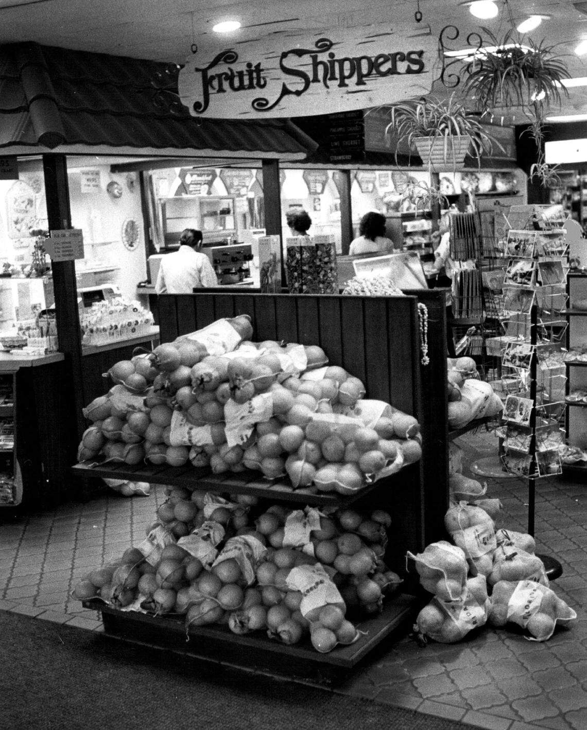 The inside of a fruit shipping store at MIA in 1981.