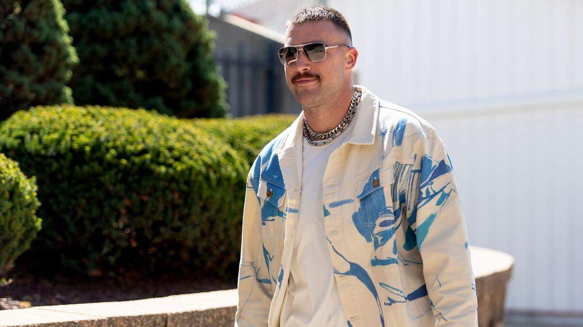 Kansas City Chiefs tight end Travis Kelce arrives to GEHA Field at Arrowhead Stadium before an NFL football game against the Chicago Bears on Sept. 24, 2023, in Kansas City.