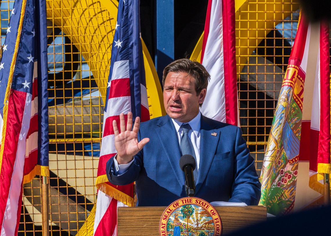 Florida Governor Ron DeSantis announces new lower insurance rates coming for Florida residents during a press conference at the Florida International University – Wall of Wind, on Wednesday February 05, 2025.