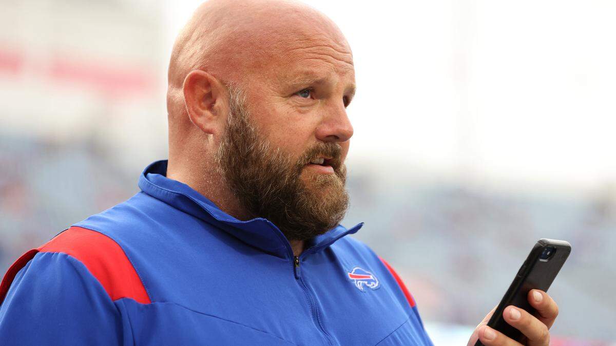 Offensive coordinator Brian Daboll of the Buffalo Bills looks on prior to a game against the Pittsburgh Steelers at Highmark Stadium on Sept. 12, 2021 in Orchard Park, New York. (Bryan M. Bennett/Getty Images/TNS)