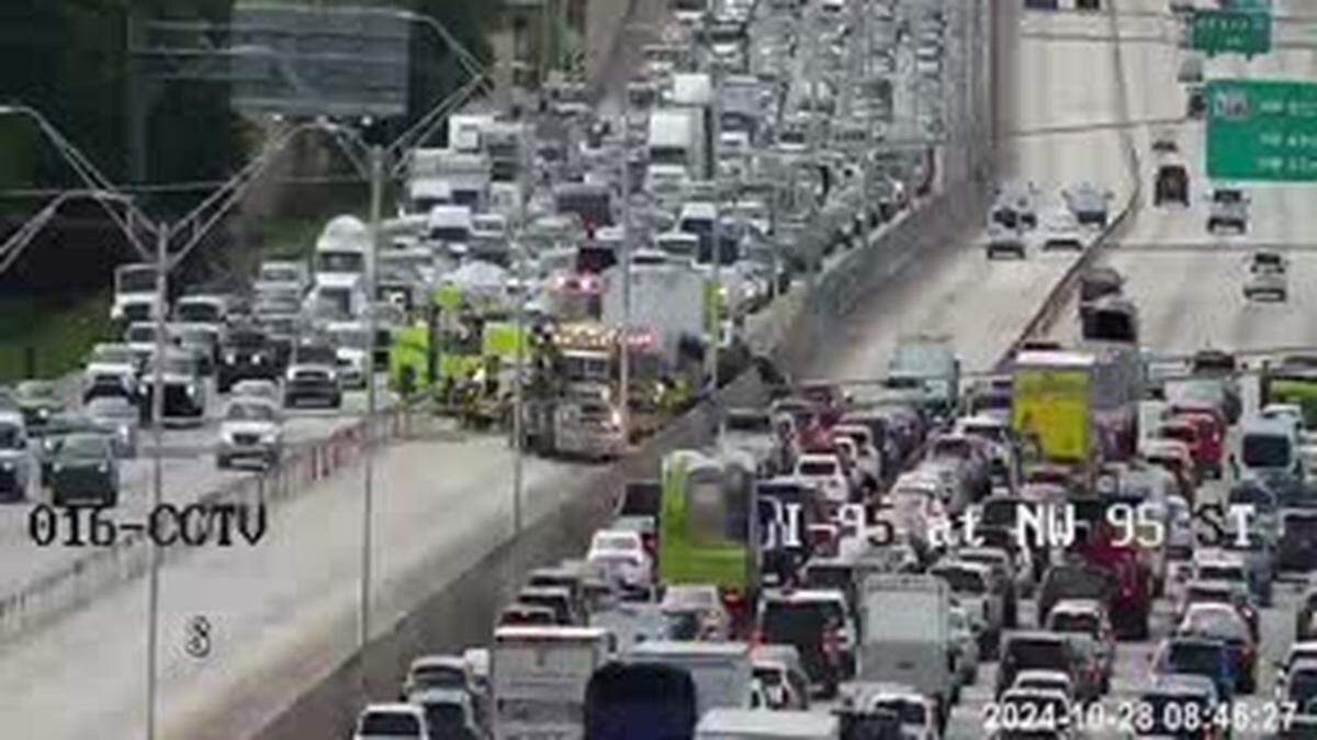 Northbound Interstate 95 express lanes and one of the southbound express lanes closed at 8:46 a.m. Monday.