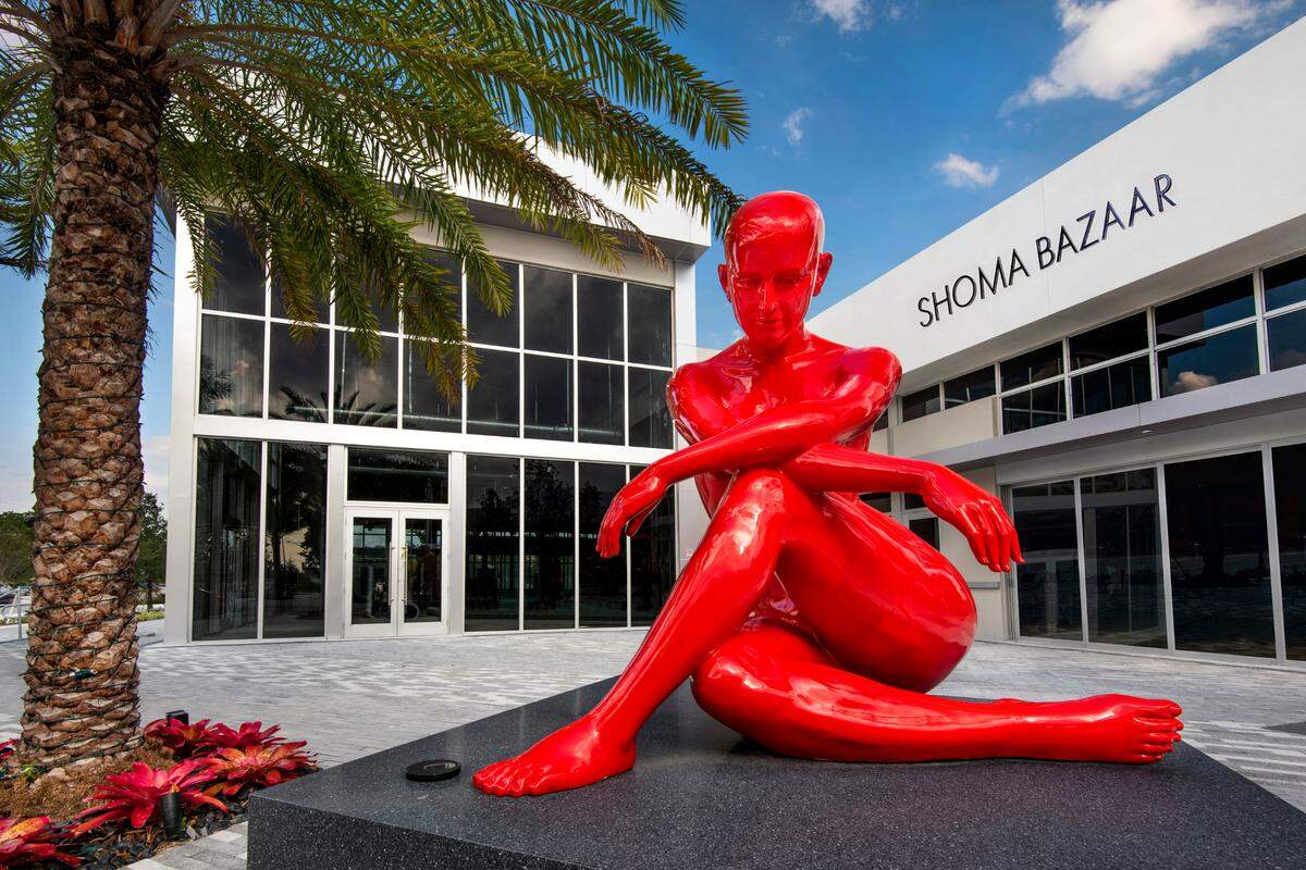 The sculpture outside Shoma Bazaar in Doral by Dr. Simon Ourian was inspired by Stephanie Shojaee, co-owner of the food hall.