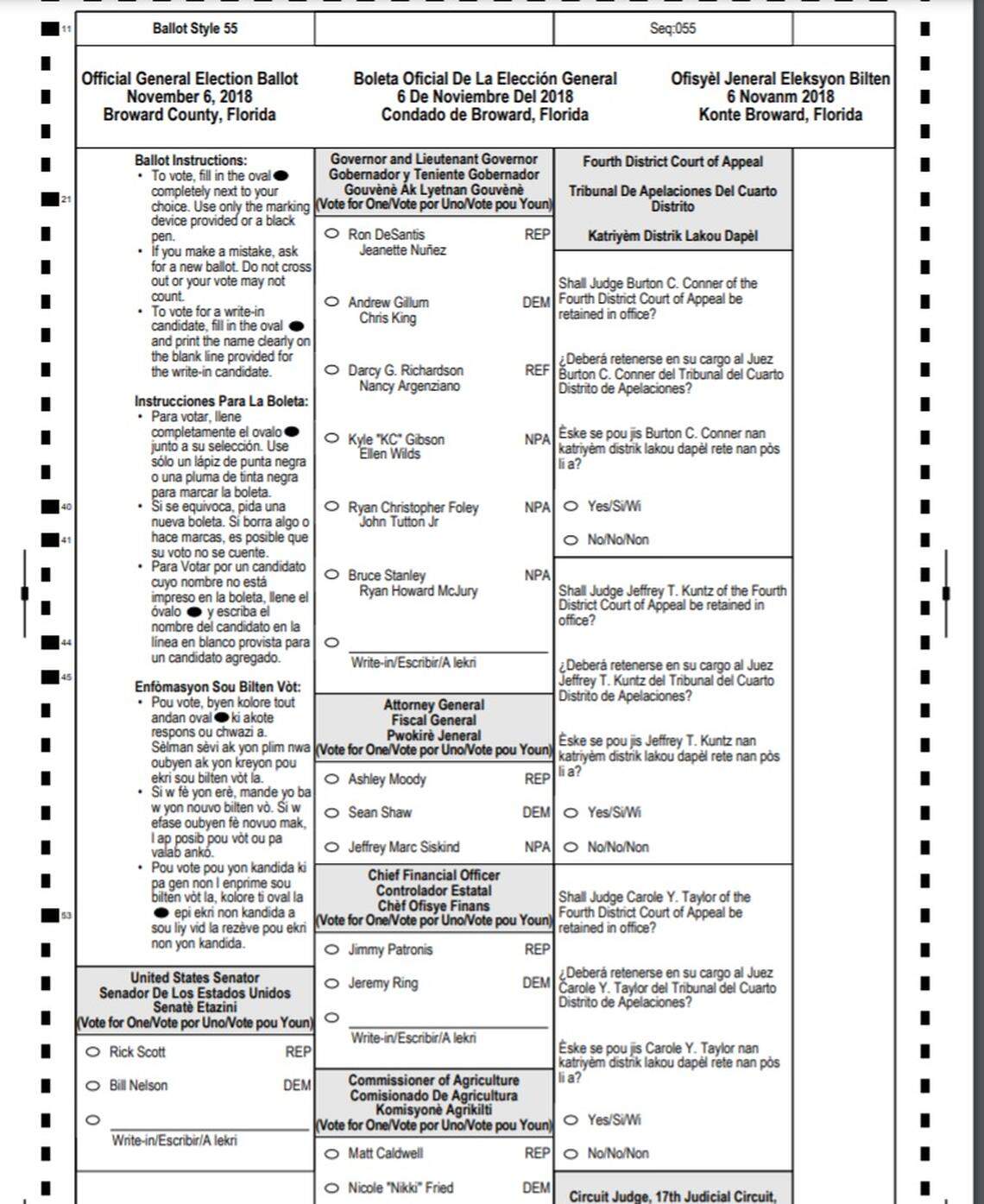 Faulty ballot design in the 2018 U.S. Senate race likely led thousands of Broward County voters to skip the race between incumbent Democrat Bill Nelson and then-Gov. Rick Scott, a Republican.