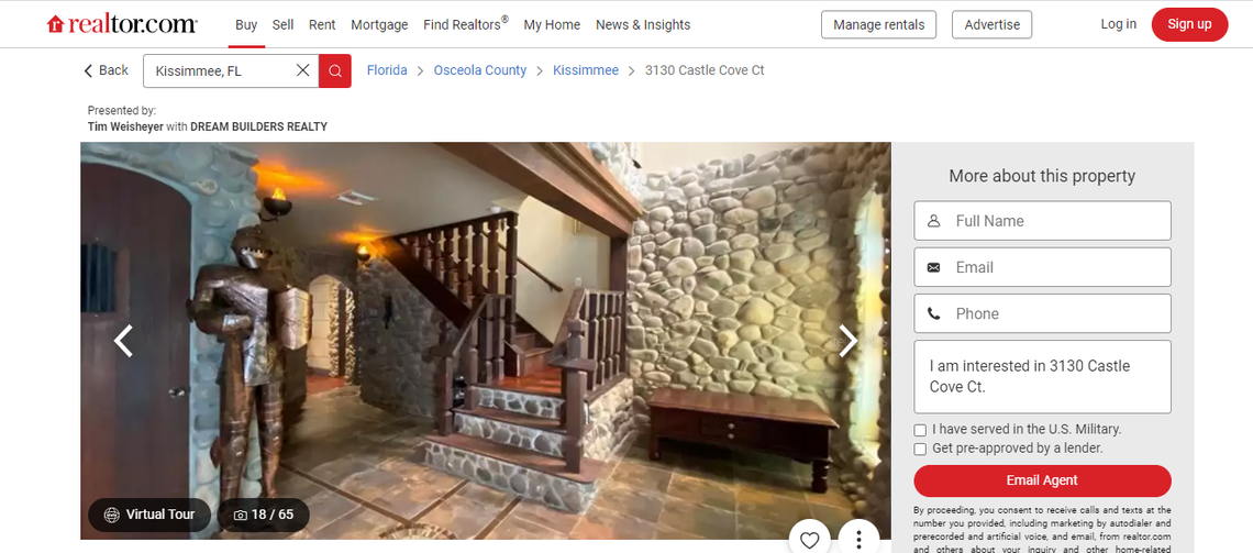 Online pictures show a suit of armor lined up along the castle’s interior stone walls.