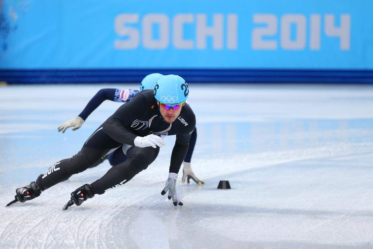Eduardo Alvarez of the United States competes in the Short Track Men’s 5000m Relay A on Day 14 of the 2014 Sochi Winter Olympics at Iceberg Skating Palace on Feb. 21, 2014, in Sochi, Russia.