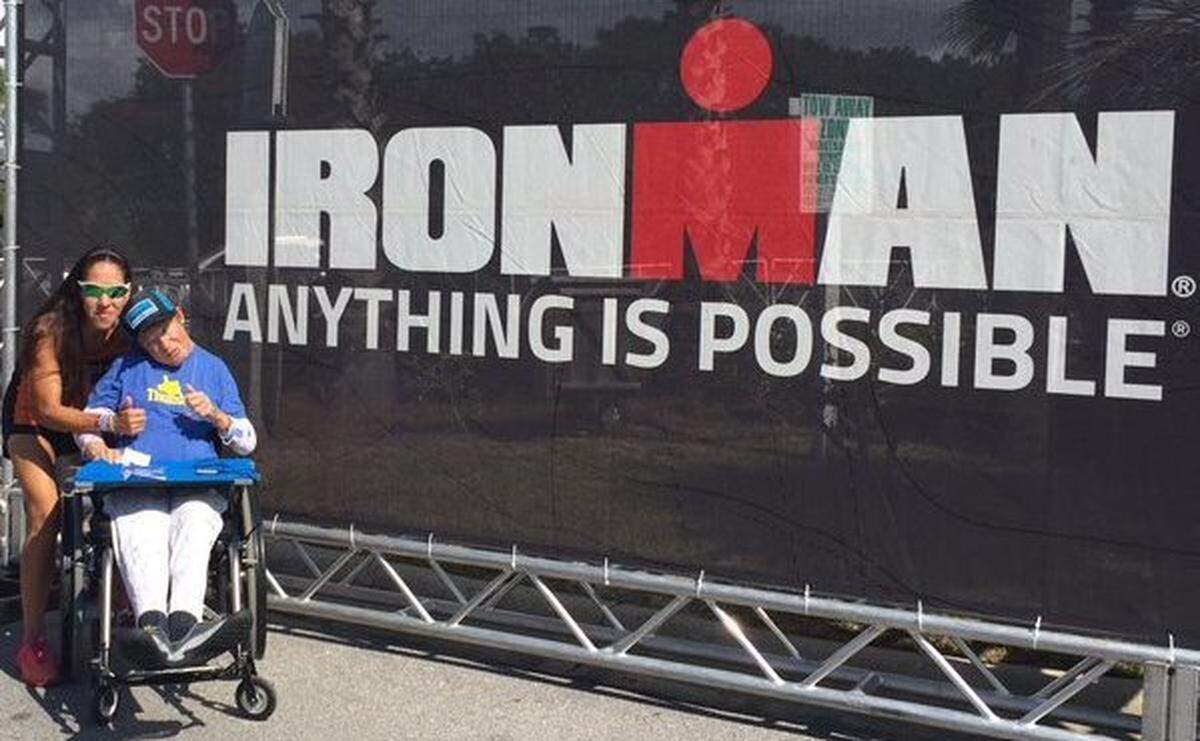 In an Ironman Florida race in Panama City Beach, Caryn Lubetsky partnered with Kerry Gruson, a quadriplegic. Lubetsky towed Gruson in a kayak by a line tethered to her waist for the 2.4-mile swim, attached a racing chair to the back of her bike to pedal through the 112-mile ride, and then pushed her through the 26.2-mile marathon.