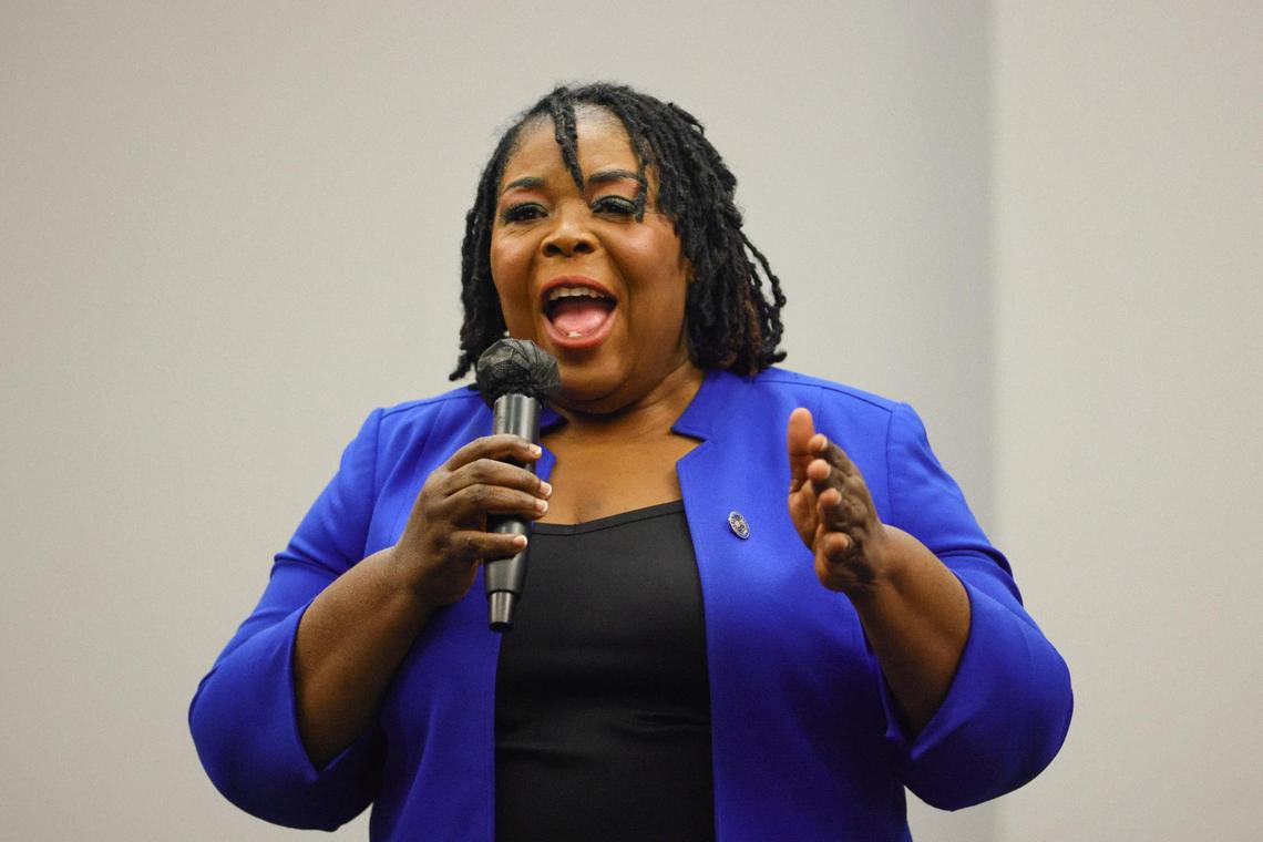 North Miami mayoral candidate Daphne Campbell speaks during an election forum hosted by The Greater North Miami Chamber of Commerce.