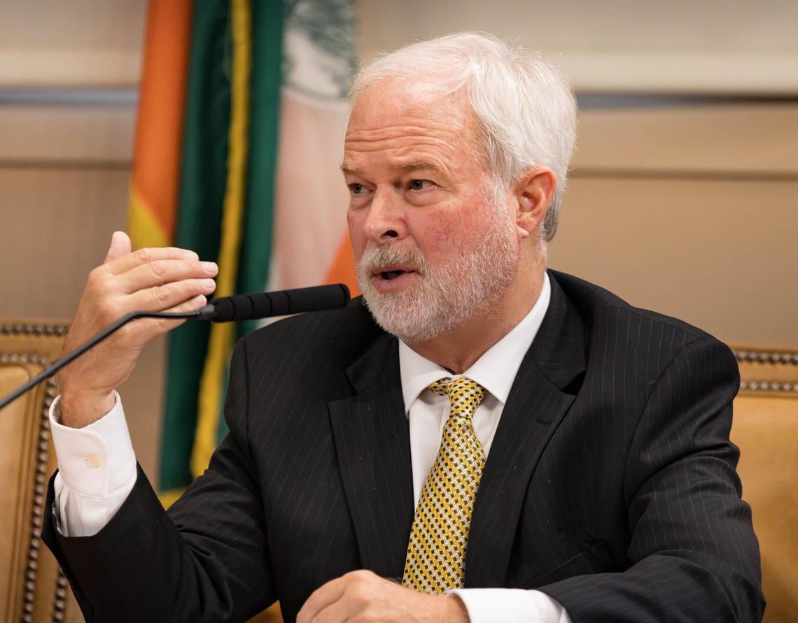 Coral Gables Commissioner Kirk Menendez speaks at a City Commission meeting on Tuesday, Aug. 27, 2024.
