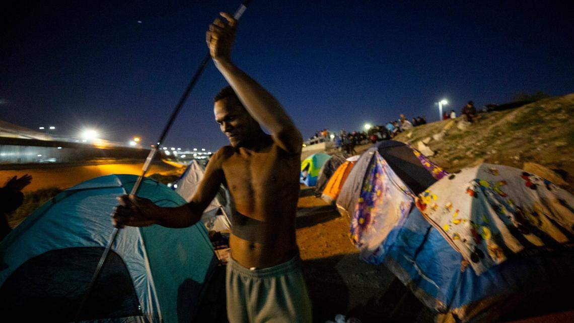 Venezuelan migrants set up an encampment on the south bank of the Rio Grande in Ciudad Juarez, Mexico.