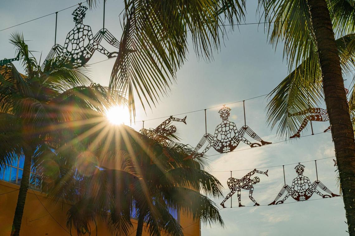 Artist Edouard Duval-Carrie’s installation is seen on Espanola Way in Miami Beach, Florida on Monday, November 28, 2022.