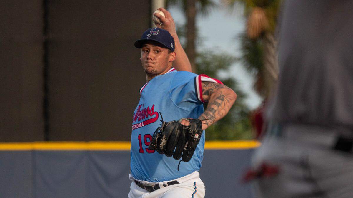 Zach McCambley pitches for the Double A Pensacola Blue Wahoos.