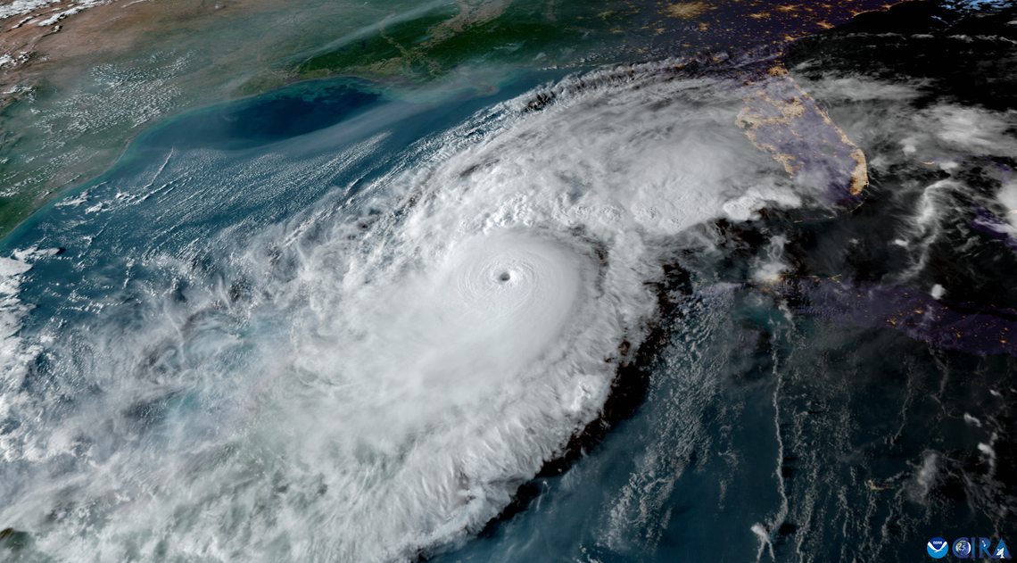 A satellite image of Hurricane Milton. a late season storm that struck Florida in October 2024.