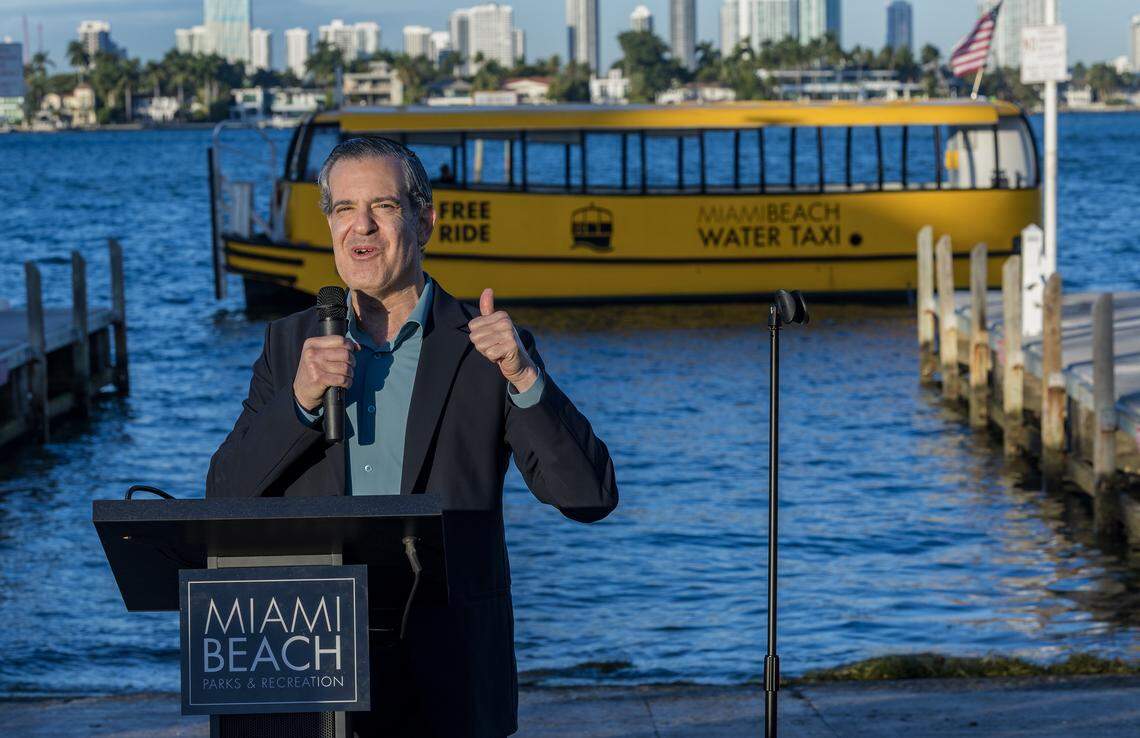 Mayor Steven Meiner speaks during the launch ceremony for a free water taxi service on Tuesday, Jan. 20, 2026.
