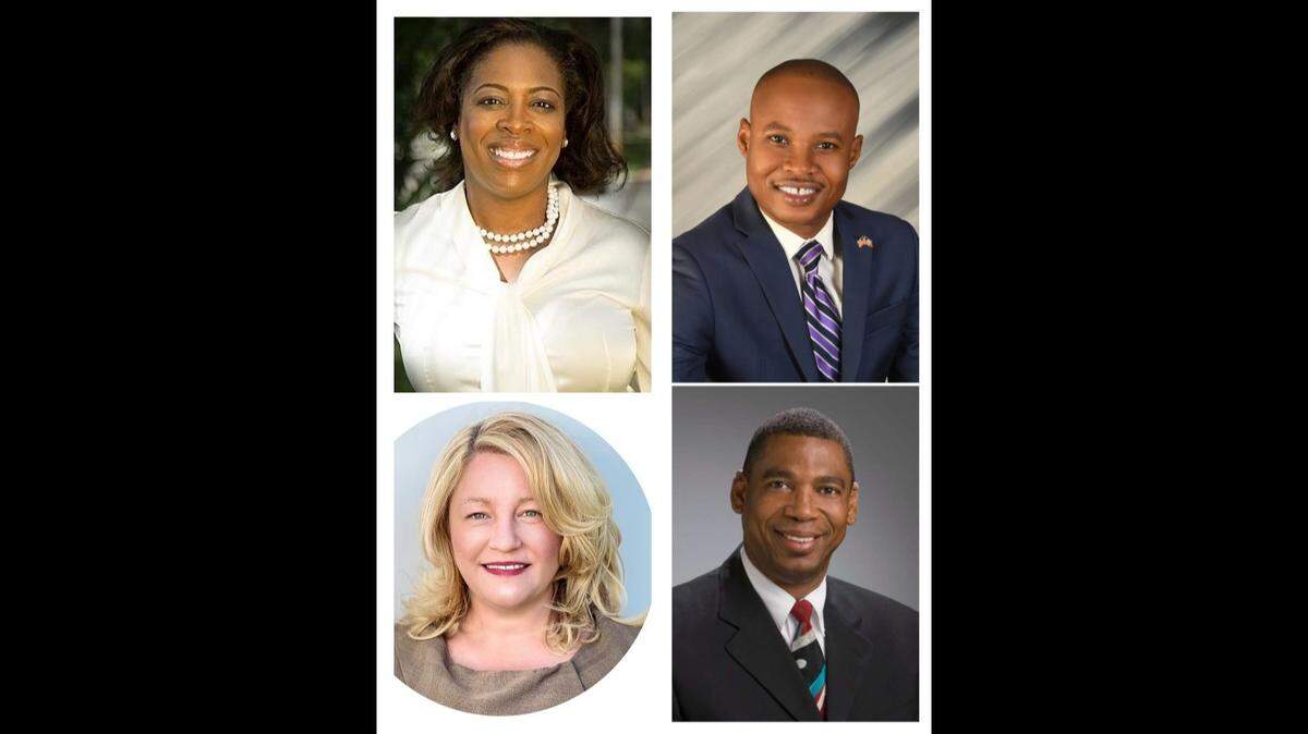 Clockwise from top left, Councilwoman Mary Estime-Irvin, Wancito Francius, Jean Marcellus and Laura Hill are running for the District 3 City Council seat in North Miami on May 11.