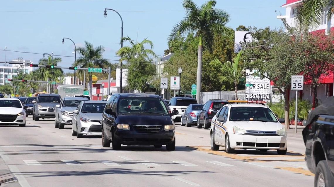 Biscayne Boulevard at Northwest 69th Street on a Thursday afternoon. The boulevard was built for speed, not safety.