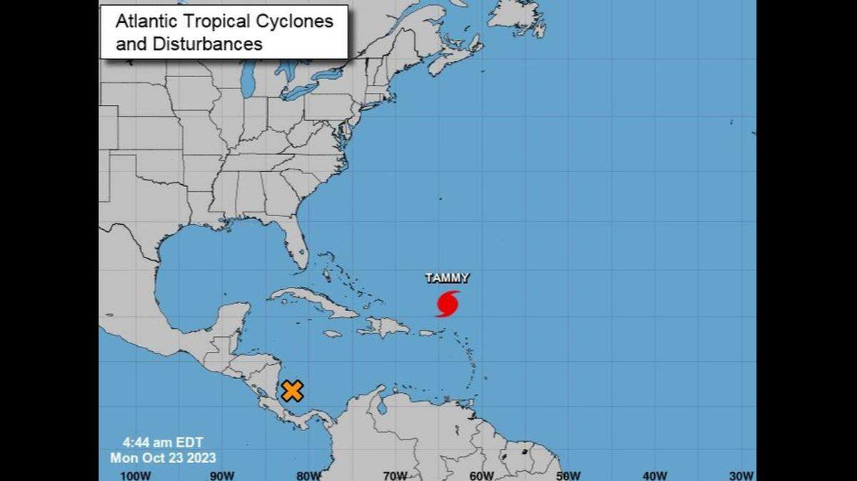The 4:44 a.m. map of Atlantic Ocean weather systems.