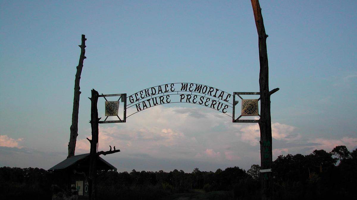 A sign at the entrance of Glendale Memorial Nature Preserve near DeFuniak Springs, Florida.