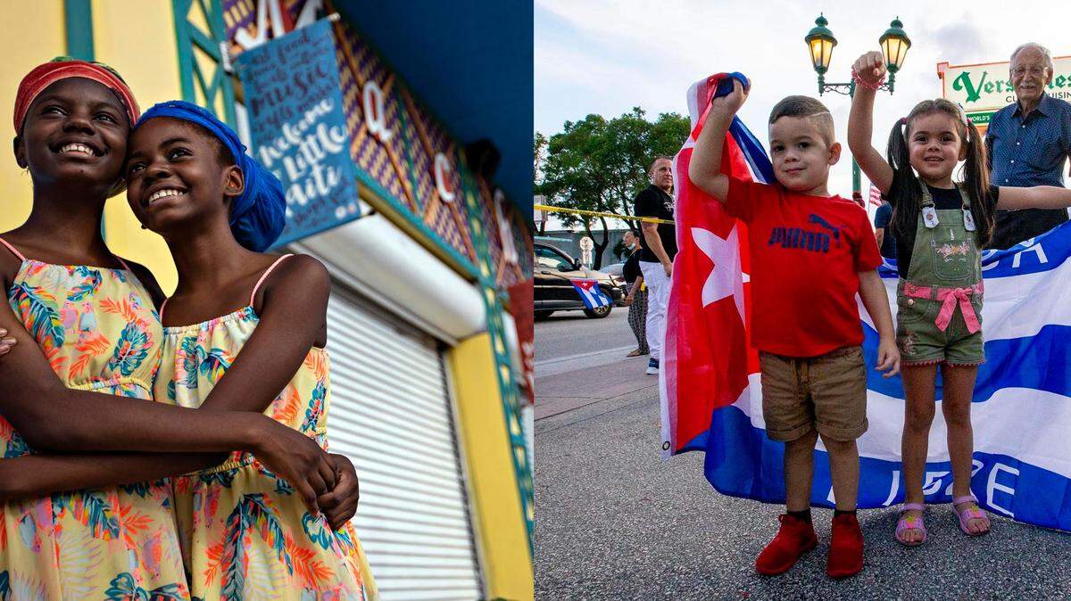 Sisters Tah’Siah, 13, left, N’Deirah,12, right, are photographed outside the Little Haiti Cultural Complex’s Caribbean Market while taking a break from helping out at Via Vegan on Saturday, June 13, 2019. The Caribbean Market is the hub for commercial, artistic, and social activities that enriches the areas offerings for visitors. Note: Their father did not want to give out their last names. He is one of the many vendors operating at the Caribbean Marketplace.