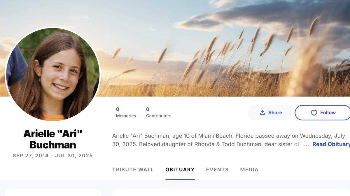 The obituary page of Arielle ‘Ari’ Buchman