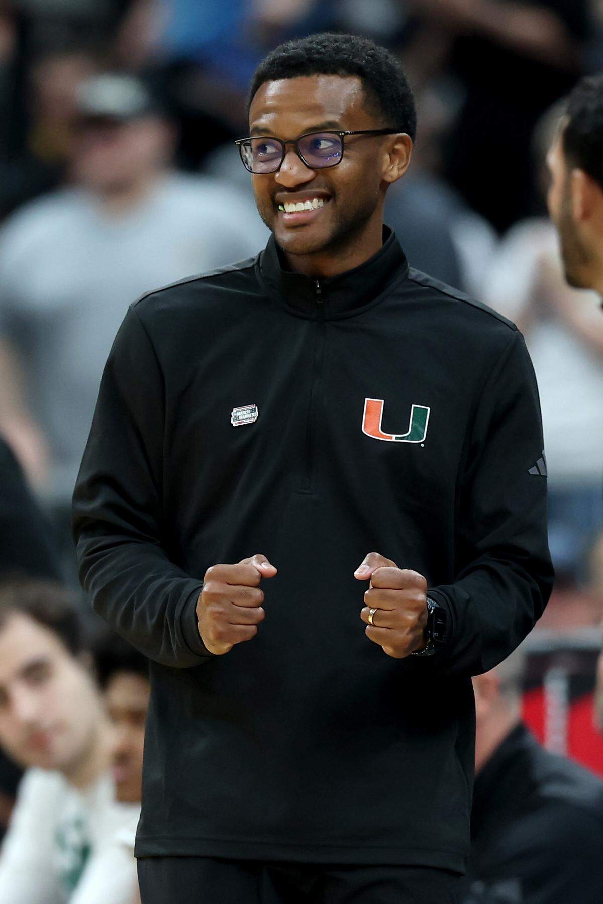 ST LOUIS, MISSOURI - MARCH 22: Head coach Jai Lucas of the Miami Hurricanes reacts against the Purdue Boilermakers during the second half in the second round of the 2026 NCAA Men's Basketball Tournament at Enterprise Center on March 22, 2026 in St Louis, Missouri.  (Photo by Jamie Squire/Getty Images)