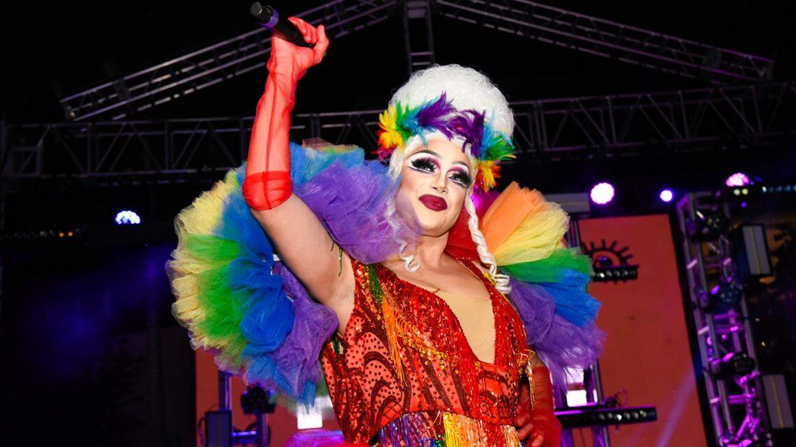 Miami drag queen Athena Dion performs at Wynwood Pride. Republicans have raised the possibility of banning parents from taking children to drag shows.
