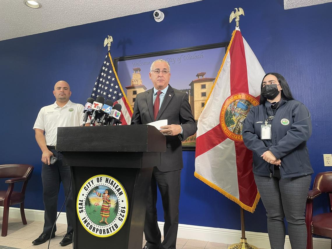 Hialeah Mayor Esteban Bovo speaks about emergency rental assistance during a press conference at City Hall on Tuesday, Feb. 15, 2022.
