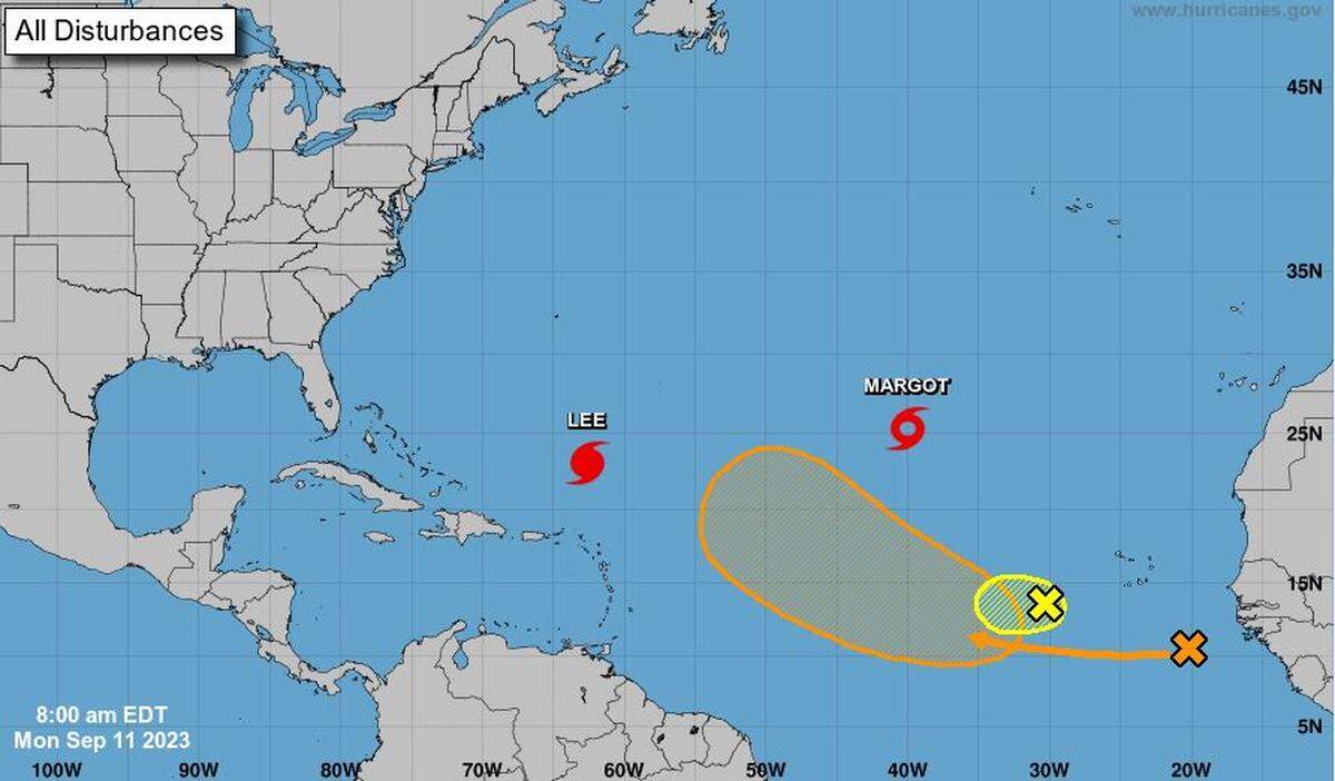 The Atlantic Ocean’s weather systems, 8 a.m., Sept. 11, 2023