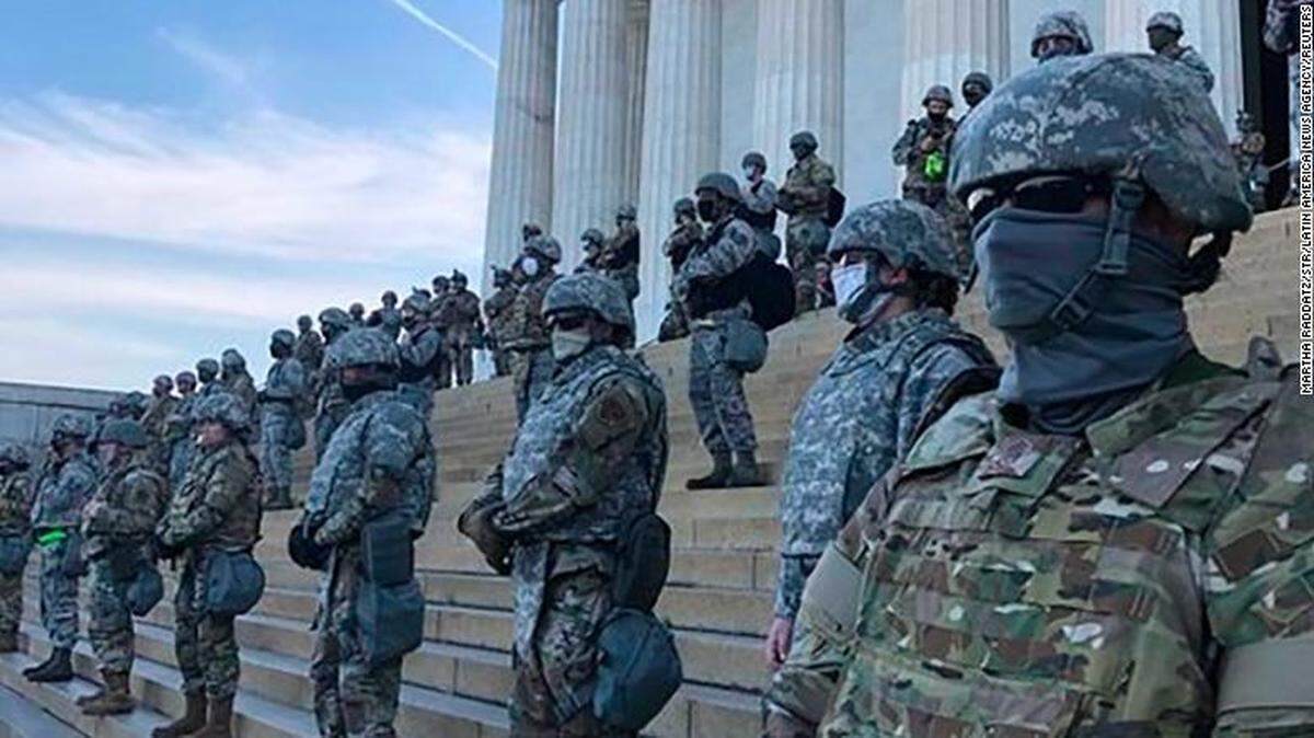National Guard troops made a show of force at the Lincoln Memorial on the eighth day of protests in Washington D.C, in the aftermath of George Floyd’s death last year.