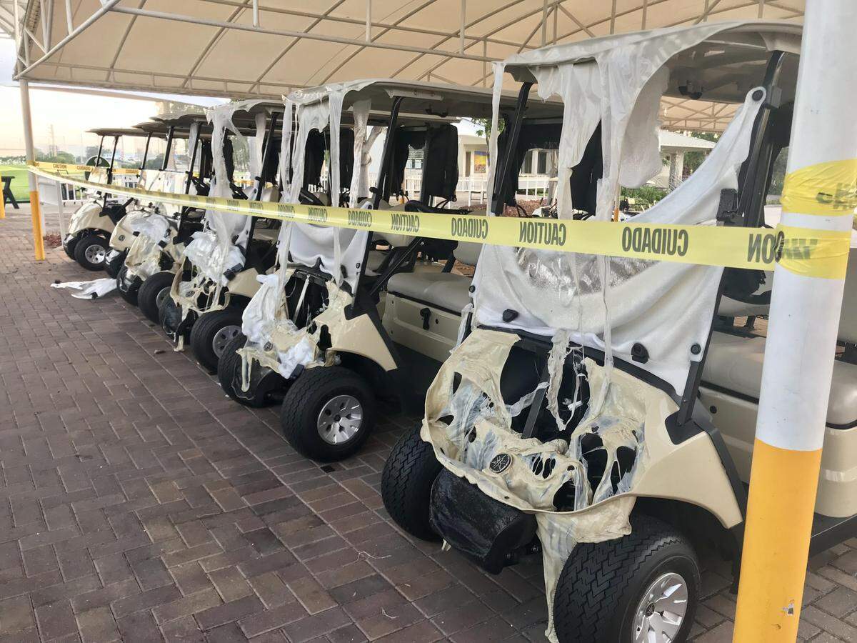 A few dozen golf carts were damaged in a fire at Melreese Country Club late Tuesday. Workers were assessing the damage and trying to determine the cause early Wednesday.