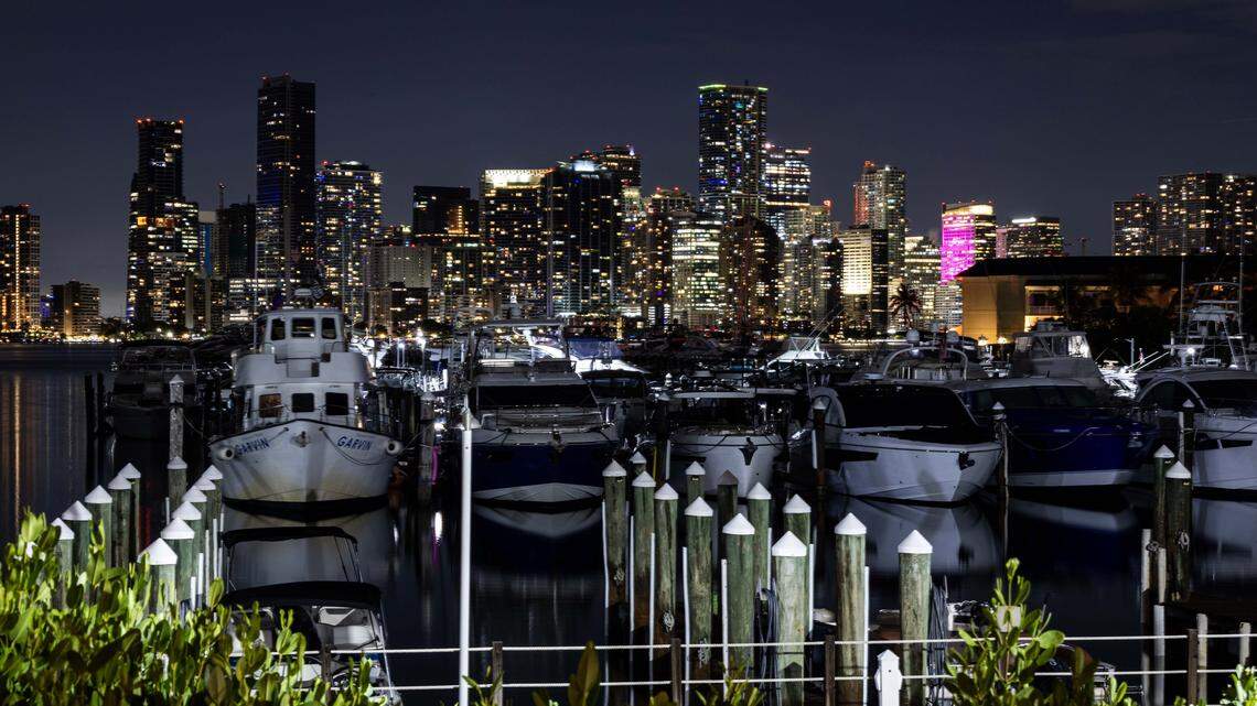 The view of Miami's skyline from Gramps Getaway on Wednesday, September 3, 2025, in Key Biscayne, Fla.
