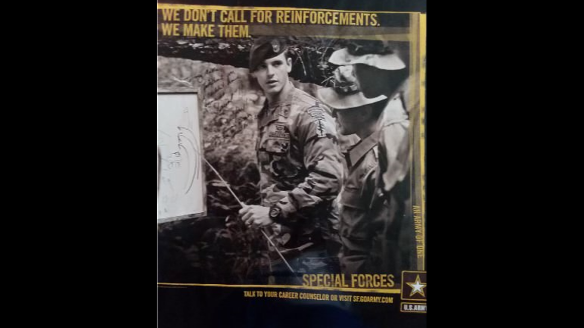 A recruiting poster features a young Jeremy Michael Brown, more recently arrested in connection with the attack on the Capitol.