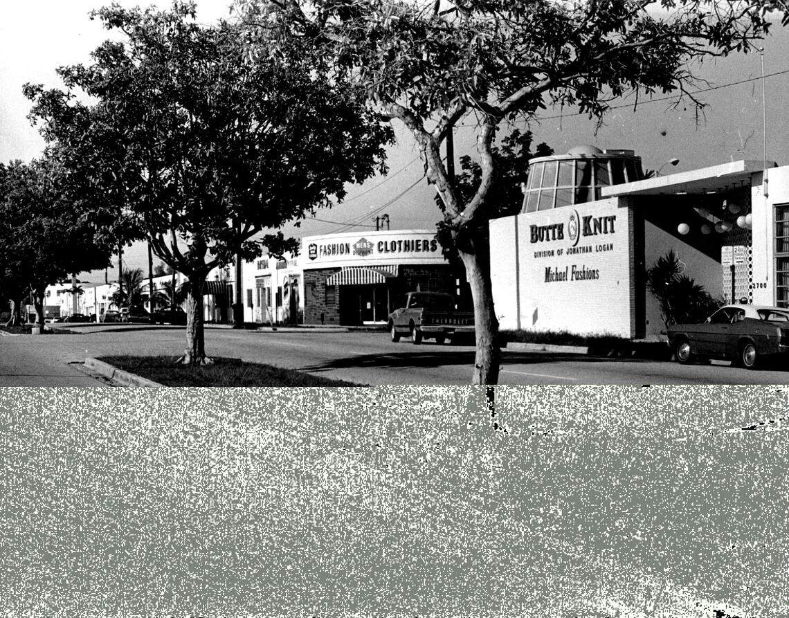 Businesses in the Miami Garment District at Northwest Fifth Avenue around 25th Street.