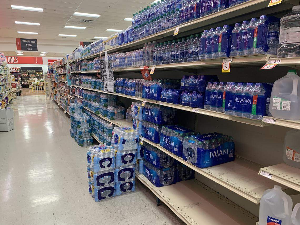People were not just after cleansers. They also stocked up on water, much in the way we do for hurricane preparation, at a Doral Winn-Dixie on Wednesday, March 4, 2020.