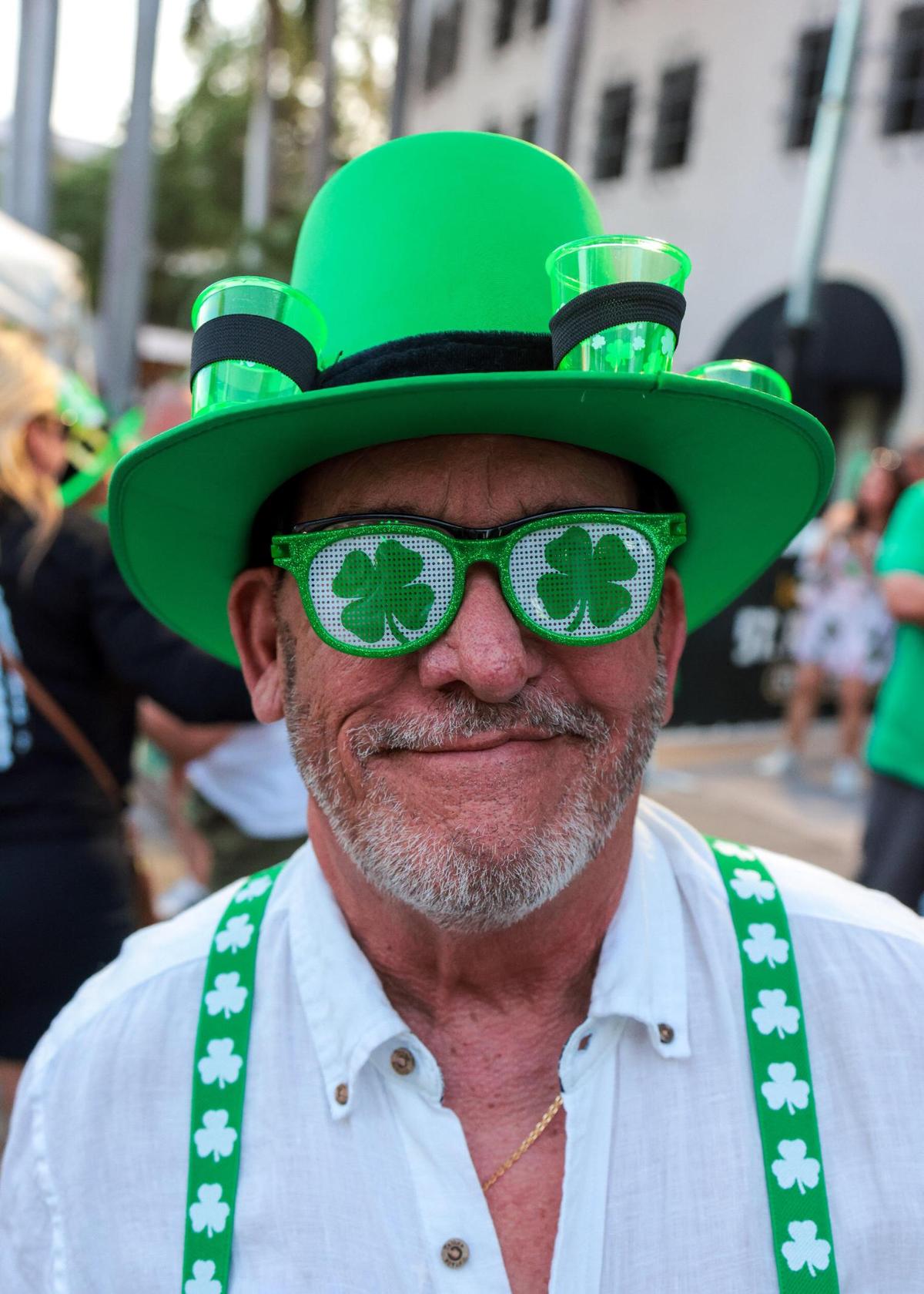 Jorge Alvarez, 71, poses for a portrait during the John Martin’s 32nd Annual St. Patrick’s Day Street Festival in Coral Gables, Florida, Saturday, March 15, 2025.