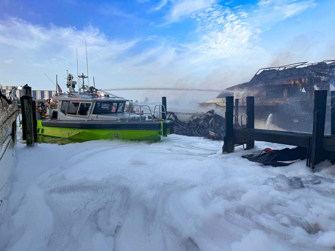 Miami-Dade Fire Rescue and Miami Fire Rescue crews responded to multiple boat fires early Friday, June 6, behind a high-rise condominium at 400 Sunny Isles Boulevard. The incident occurred near the NE 163rd Street bridge over the Intracoastal Waterway, close to Oleta River State Park in Sunny Isles Beach, Florida.