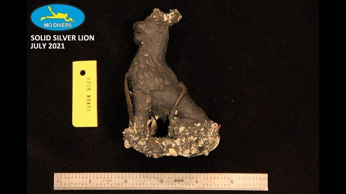 The lion is solid silver, about 4 inches tall and weighs about 6.6 ounces. There appears to be a broken ring on its head that may have attached to something larger, historians say.