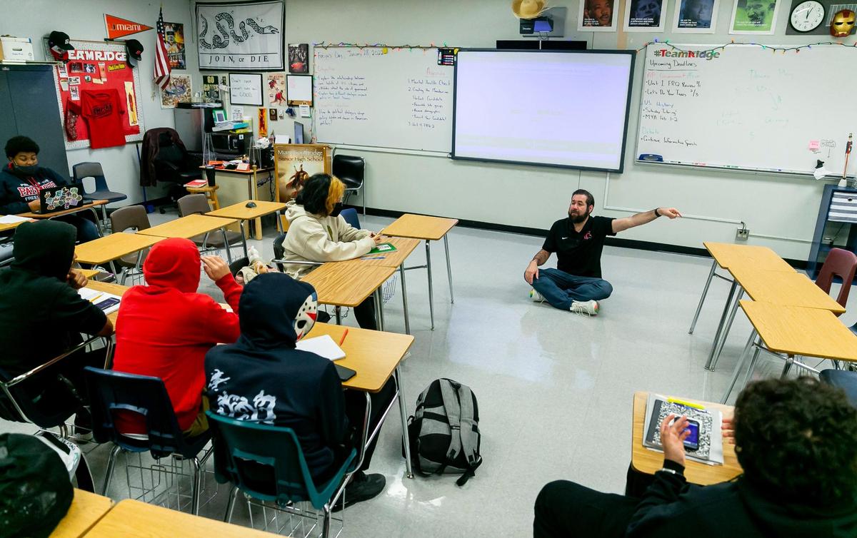 Andres Cerrato, a graduate of Miami Southridge Senior High School, is now a social science teacher at the school, where he’s been since 2016. He's one of four nominees for Miami-Dade Schools Teacher of the Year.