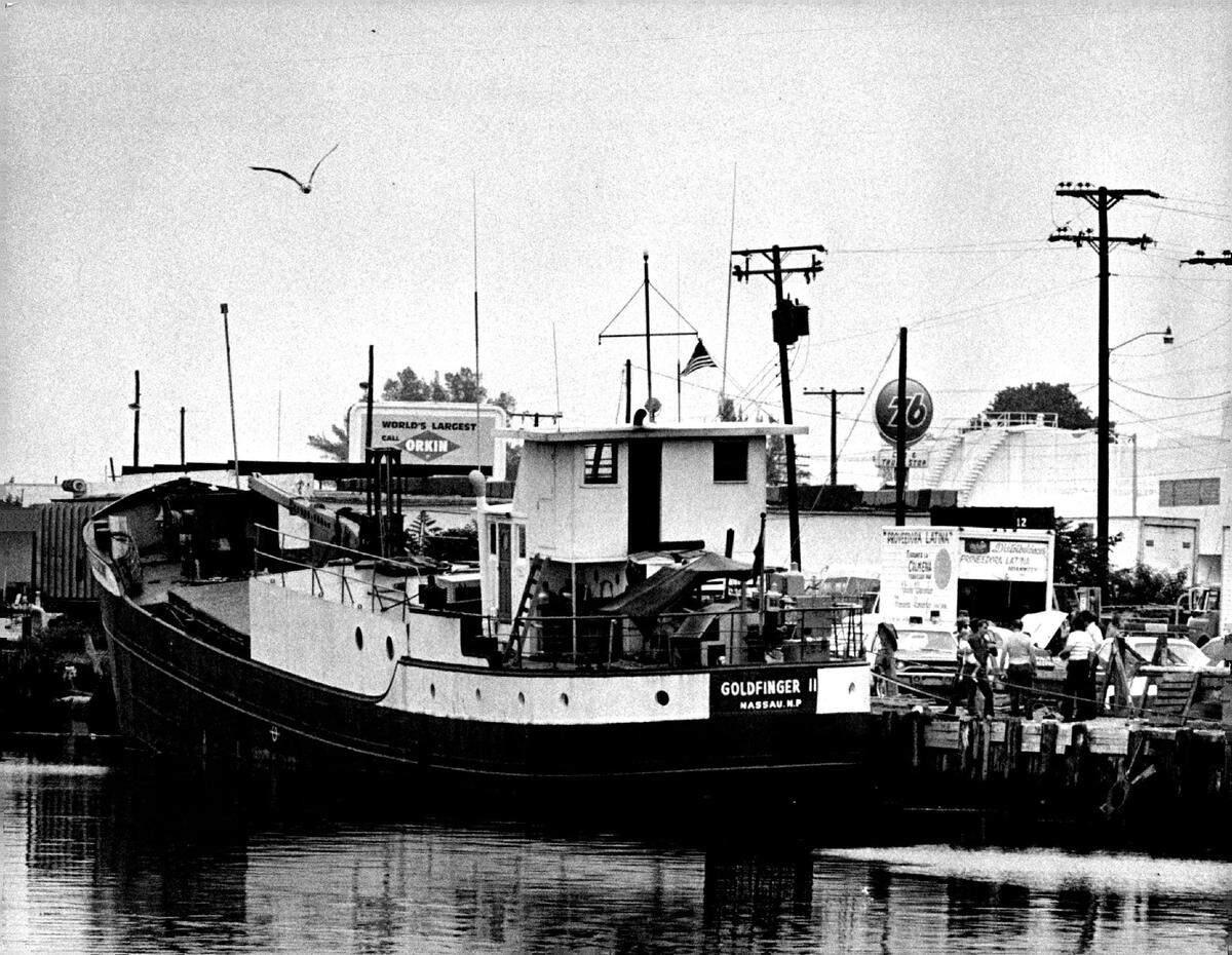A bombed boat on Miami River in 1975.