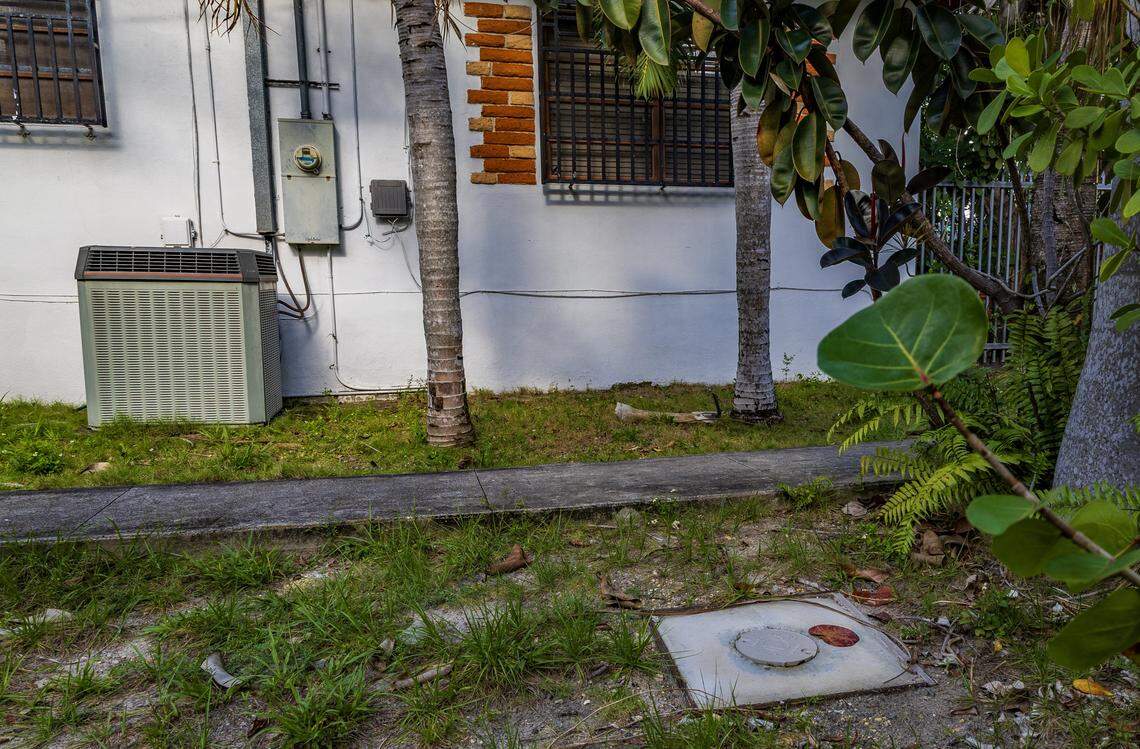 View of a monitoring well manhole cover in the grounds of a residential home located in the Morningside neighborhood in Miami, on Tuesday, March 31, 2026.