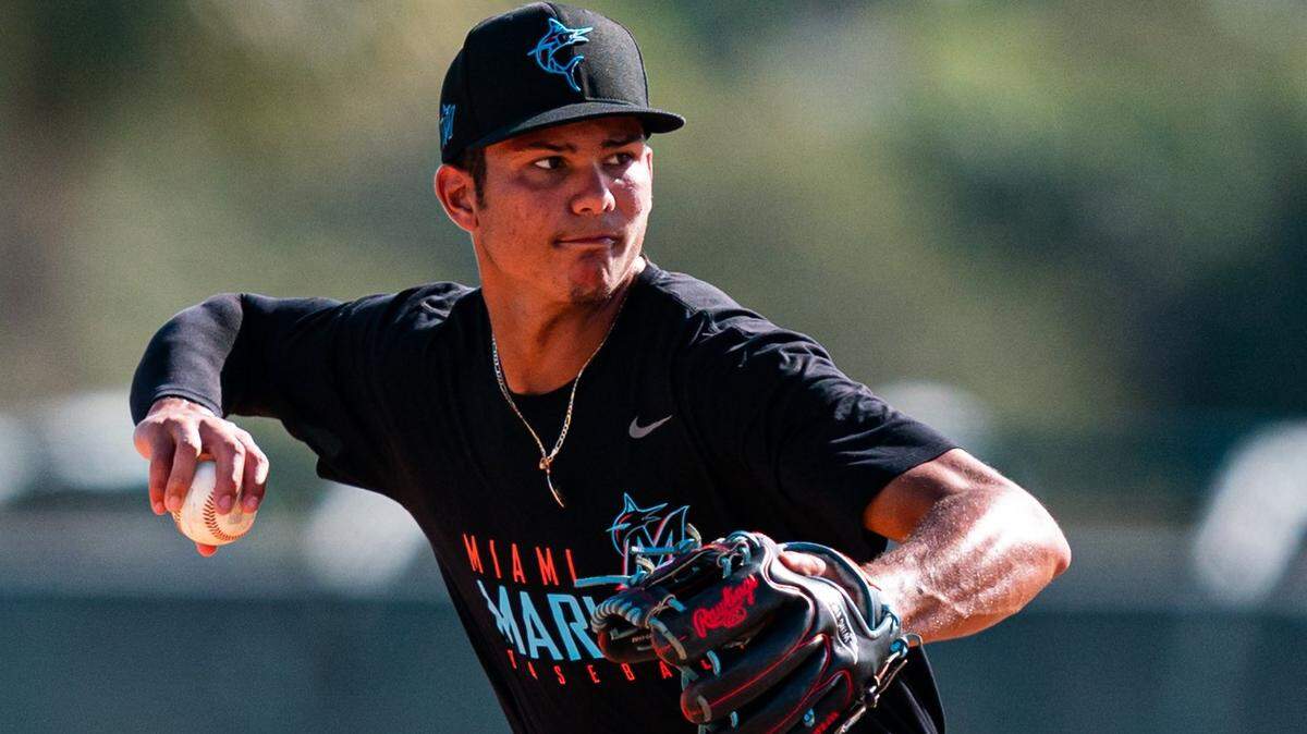 Miami Marlins shortstop prospect Jose Salas goes through drills during the Marlins’ instructional league at Jupiter’s Roger Dean Chevrolet Stadium Complex.