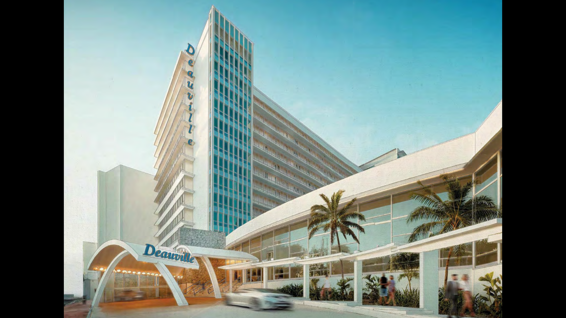 A rendering shows developers’ plans to reconstruct the Deauville Beach Resort in Miami Beach.